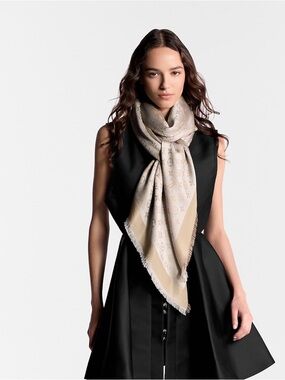 Louis Vuitton Beige Monogram Silk-Blend Shawl with Metallic Accents